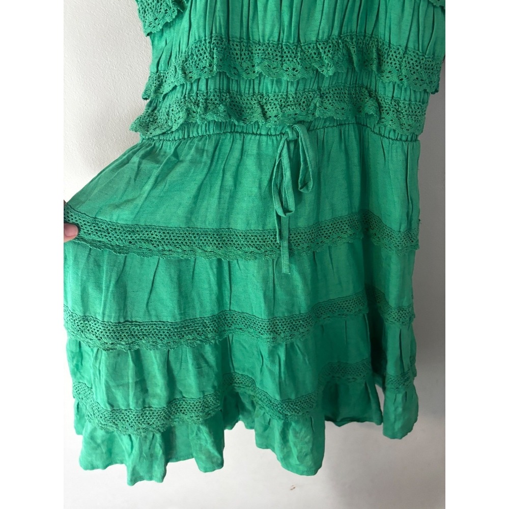 Vintage Havana Green Ruffle Crochet Tiered festival Sundress Large - Picture 4 of 8
